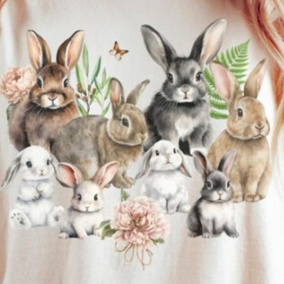 Funny Rabbit T-shirt, Cute Rabbit Shirt, Rabbit Print Shirt - Picture 2 of 4